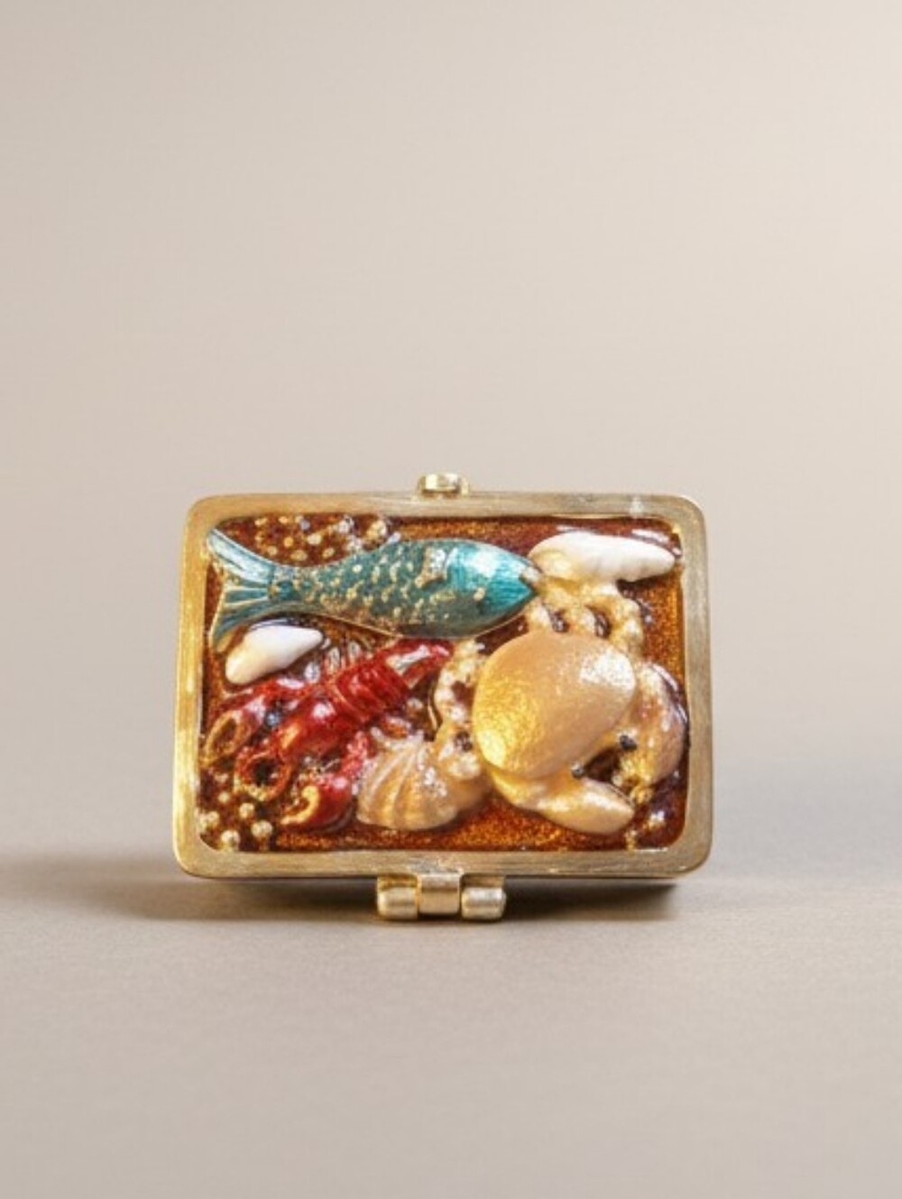 MONET  SEAFOOD BASKET Collectible Enamel Keepsake Trinket Box Hinged RARE